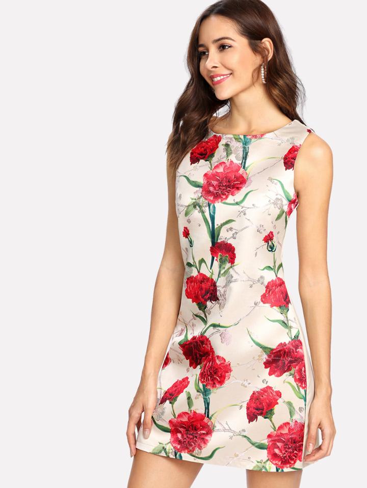 Shein Carnation Print Sleeveless Dress