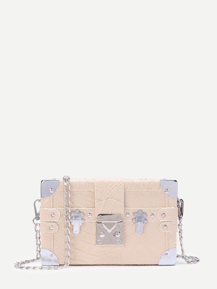 Shein Studded Detail Snakeskin Pattern Pu Box Bag