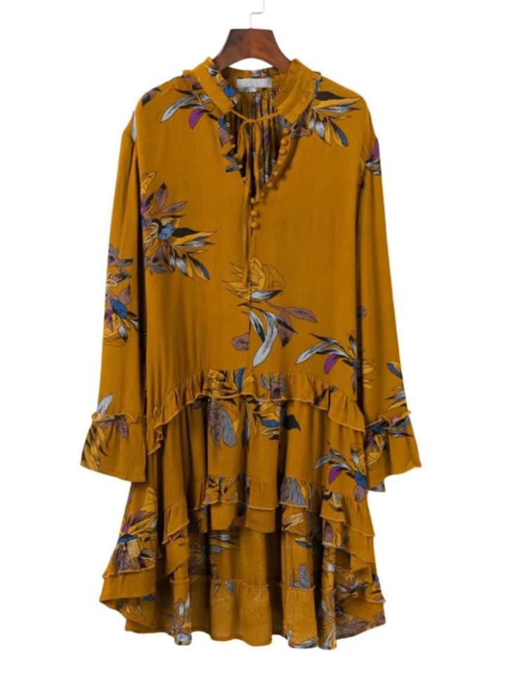 Shein Botanic Print Layered High Low Hem Dress