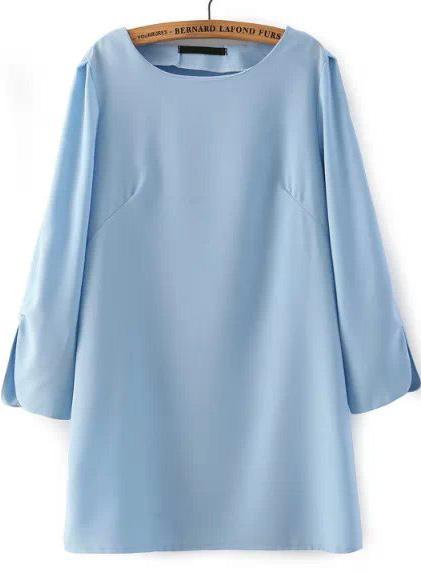 Shein Blue Long Sleeve Bluish Split Loose Dress
