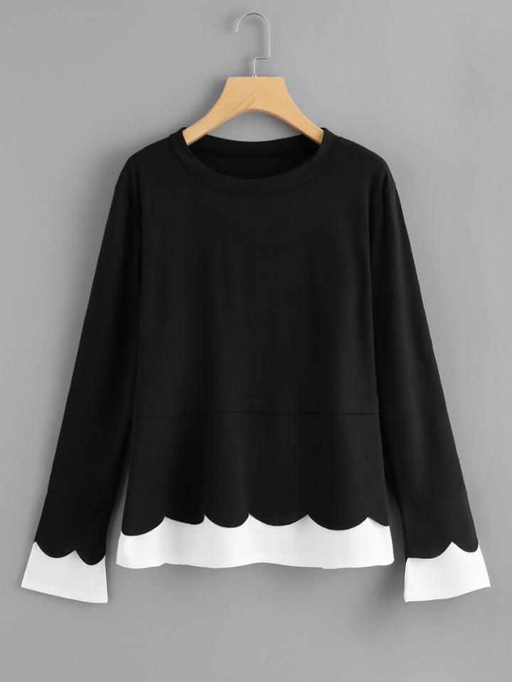 Shein Scallop Trim Contrast Hem Tee
