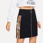 Shein Leopard Panel Zip Up Skirt
