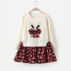 Shein Toddler Girls Contrast Hem Floral & Rabbit Print Dress