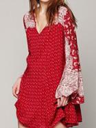 Shein Red V Neck Bell Sleeve Cashew Print Dress