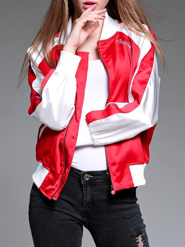 Shein Red White Color Block Striped Coat