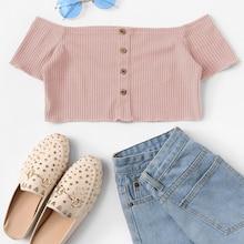 Shein Off The Shoulder Single Breasted Crop Tee