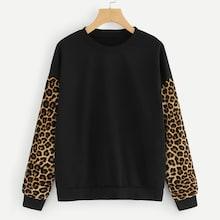 Shein Leopard Print Sleeve Pullover