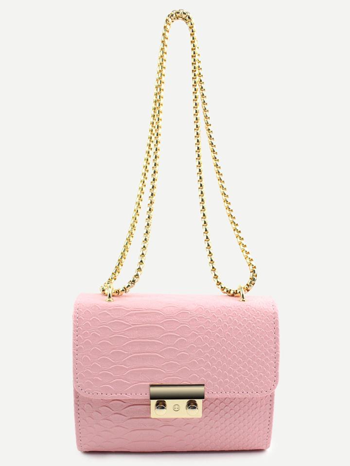 Shein Mini Pink Crocodile Embossed Pu Flap Chain Bag