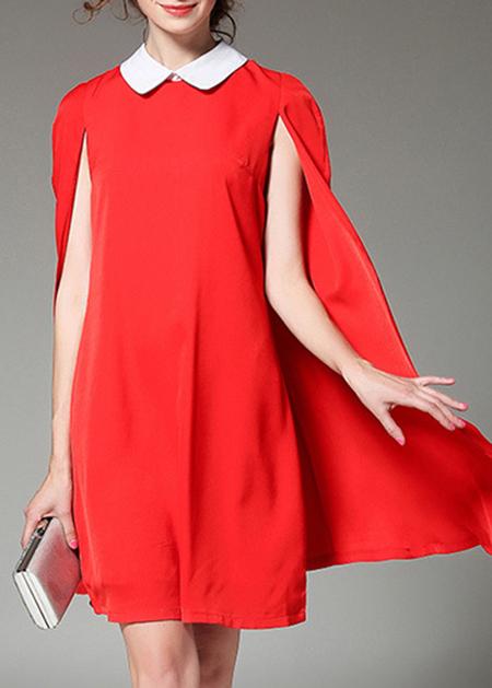 Shein Red Lapel Elegance Cape Dress