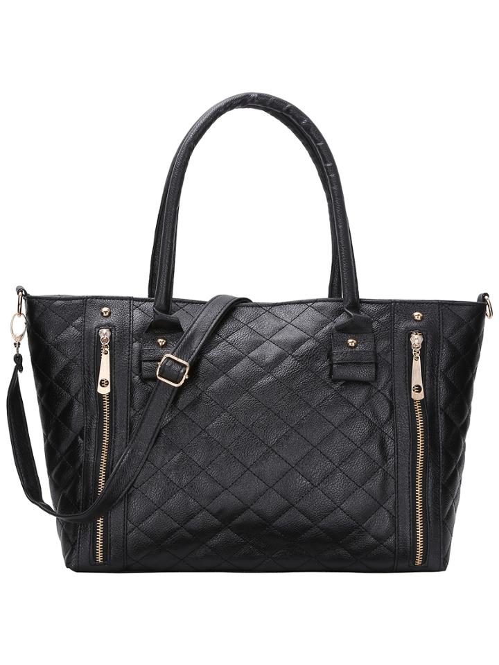 Shein Quilted Zip Embellished Tote Bag