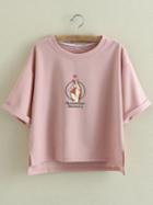 Shein Pink Dip Hem Heart Letters Printed T-shirt