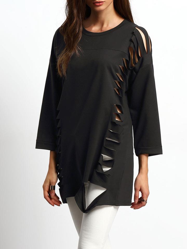 Shein Black Cut Out Loose T-shirt