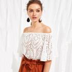 Shein Off Shoulder Embroidery Eyelet Solid Top