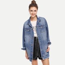 Shein Raw Hem Bleach Wash Studded Detail Denim Jacket