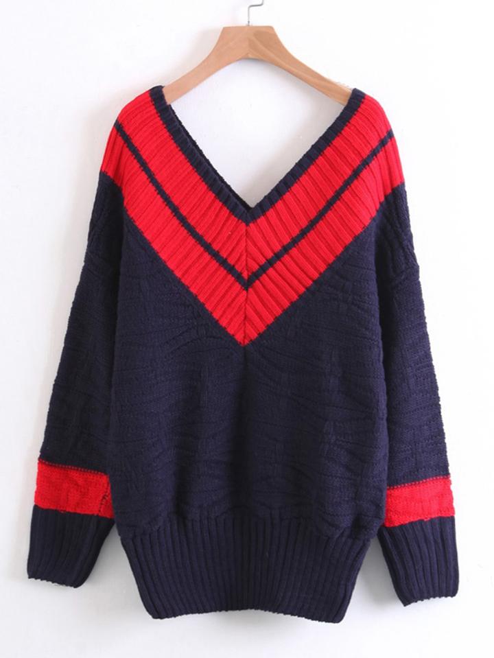 Shein Contrast Double V Neckline Sweater