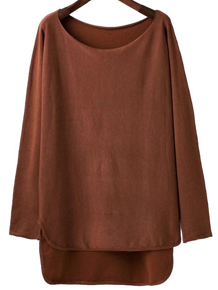 Shein Brown Scoop Neck Dip Hem Knitwear