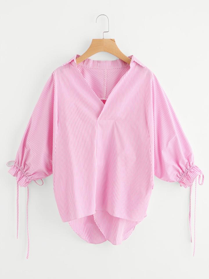 Shein Drawstring Lantern Sleeve Overlap Back Blouse