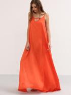 Shein Orange Spaghetti Strap V Neck Split Maxi Dress