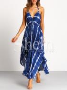 Shein Blue Halter Neck Backless Asymmetric Hem Maxi Dress