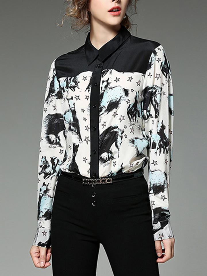 Shein Contrast Yoke Allover Print Shirt