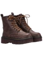 Shein Dark Brown Round Toe Thick-soled Short Boots