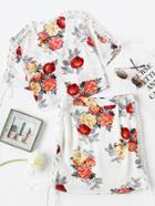 Shein Eyelet Lace Up Crochet Panel Top And Shorts Set