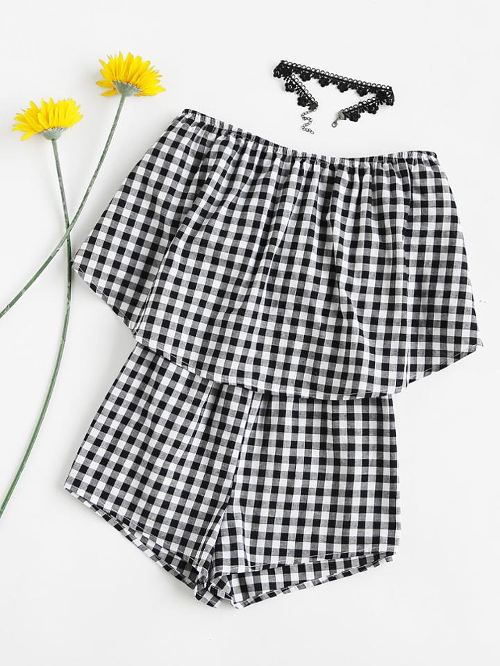 Shein Double Layer Strapless Checkered Romper