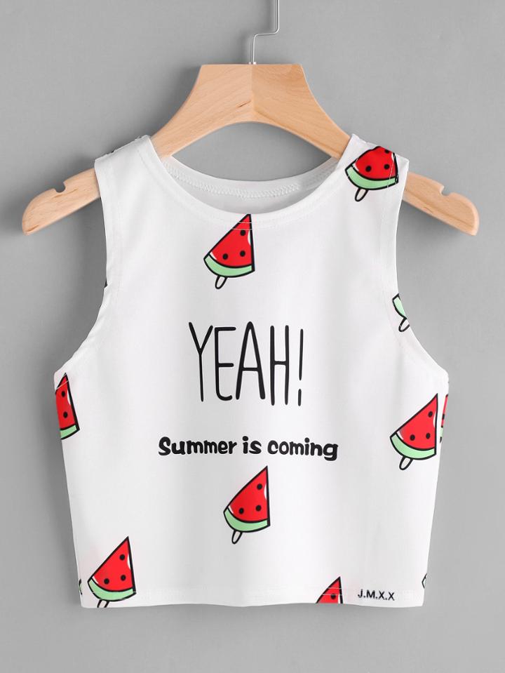 Shein Watermelon And Slogan Print Tank Top