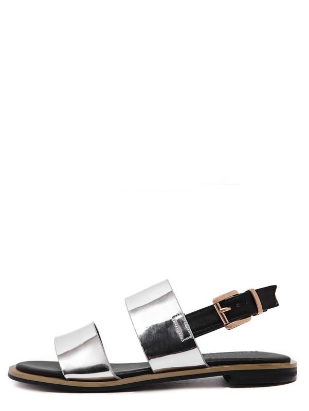 Shein Silver Metallic Open Toe Block Buckled Sandals