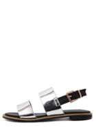 Shein Silver Metallic Open Toe Block Buckled Sandals