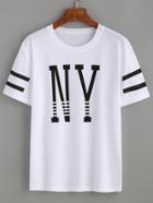Shein White Varsity Striped Letter Print T-shirt