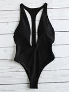 Shein Black Plunge Neck Sexy Monokini