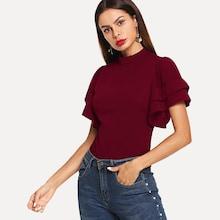 Shein Layered Flutter Sleeve Mock Neck Top