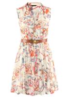 Shein Muiticolour Foam Sleeveless Floral Belt Chiffon Dress