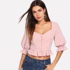 Shein Pearl Detail Ruffle Trim Backless Crop Top