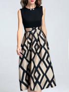 Shein Beading Neck Geometric Print Dress