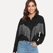 Shein Beading Fringe Embellished Shirt