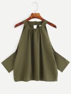 Shein Olive Green Cold Shoulder Halter Neck Top