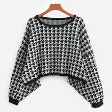 Shein Batwing Sleeve Houndstooth Jumper