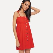 Shein Button Front Shirred Detail Cami Dress