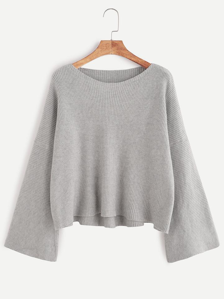 Shein Grey Drop Shoulder Dip Hem Loose Sweater