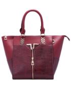 Shein Burgundy Zipper Metallic Embellished Pu Bag