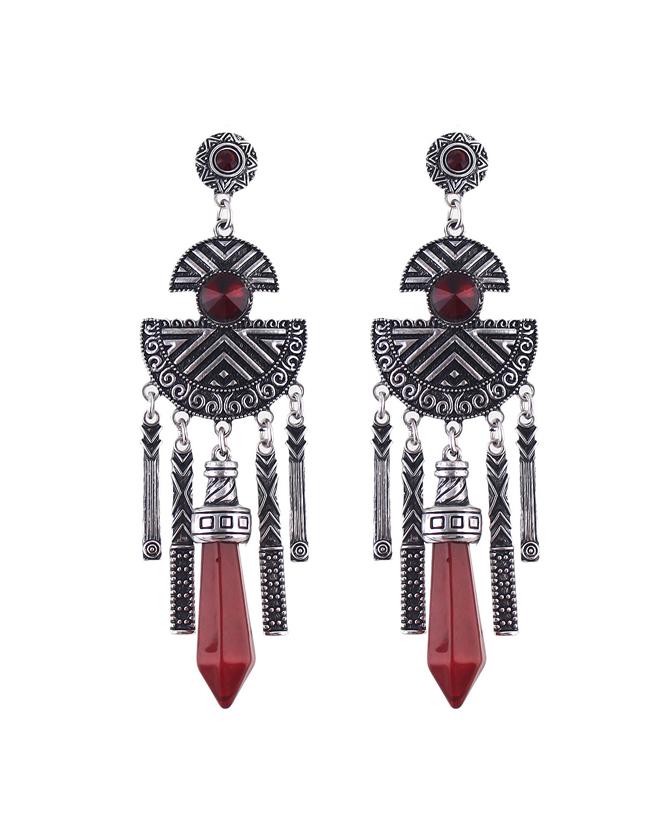 Shein Vintage Design Imitation Gemstone Red Hanging Stud Long Earrings