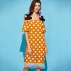 Shein Open Shoulder Mesh Hem Spot Dress