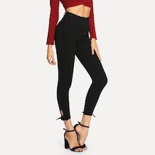 Shein Button Waist Knot Hem Pants