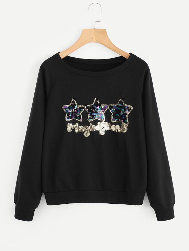 Shein Sequin Detail Raglan Sleeve Pullover