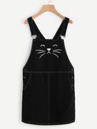 Shein Cat Print Contrast Stitch Overall Dress