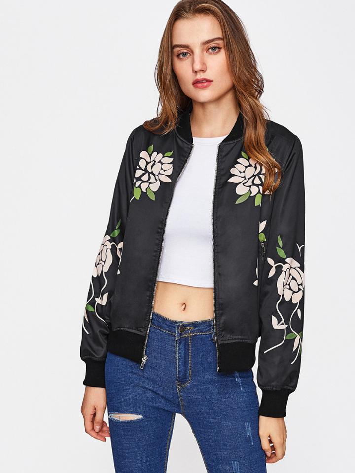 Shein Flower Print Bomber Jacket