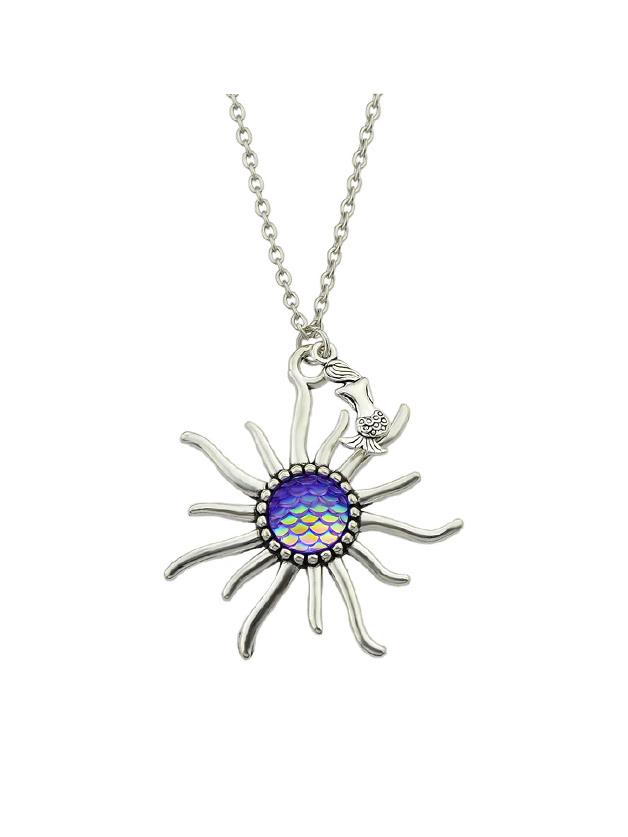 Shein Purple Mermaid Shape And Colorful Fish Scales Pattern Pendant Necklace
