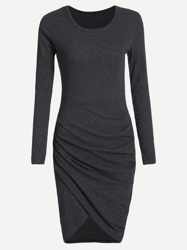 Shein Grey Round Neck Long Sleeve Dress